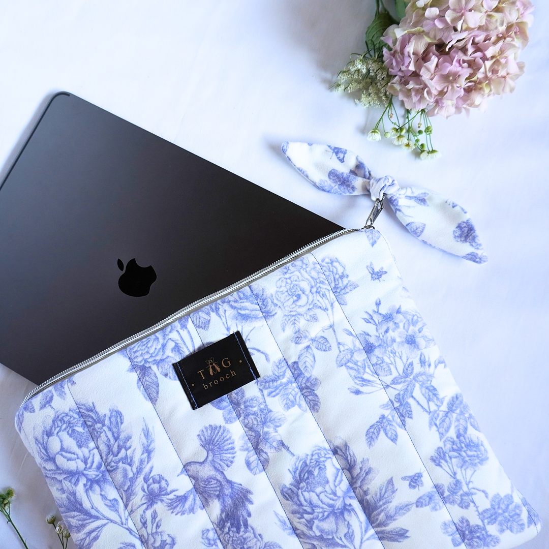 Handmade quilted iPad case with elegant azure garden pattern - TGbrooch