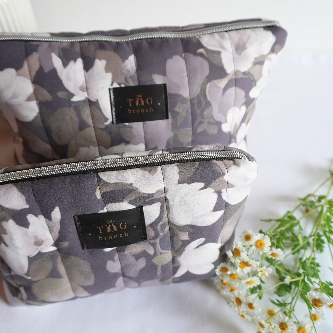Handmade two cosmetic bags with a zipper and magnolia pattern - TGbrooch