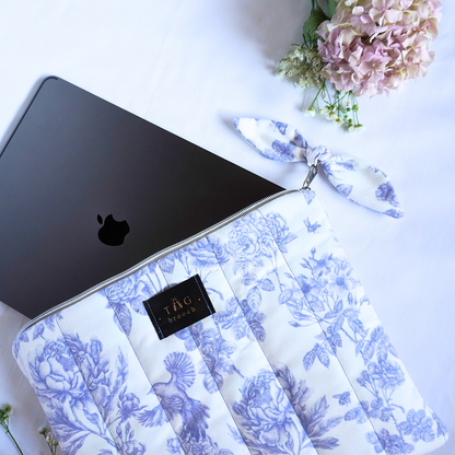 Handmade quilted iPad case with elegant azure garden pattern - TGbrooch