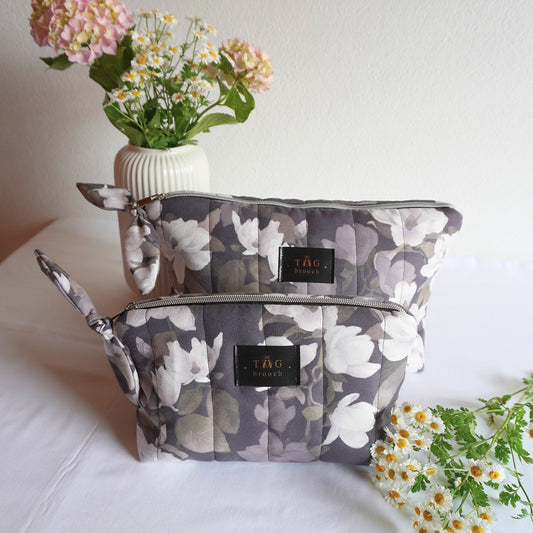 Two pouches with magnolia bloom botanical pattern handmade by TGbrooch