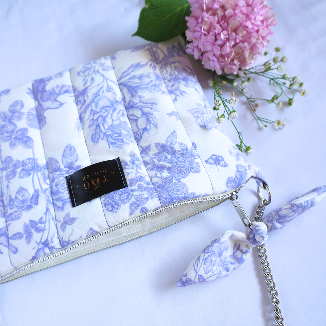 Detail of handmade quilted shoulder bag with floral pattern - TGbrooch